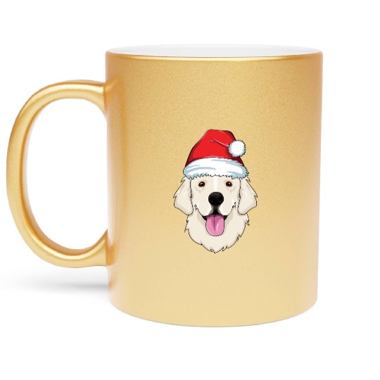 Blond Golden Retriever Santa Hat Cute Christmas Metallic Mugs