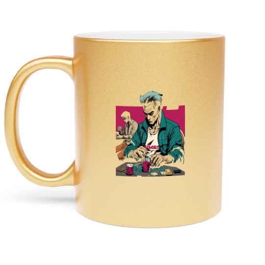 Cool Poker Fans Retro Comic Style Poker Player Metallic Mugs
