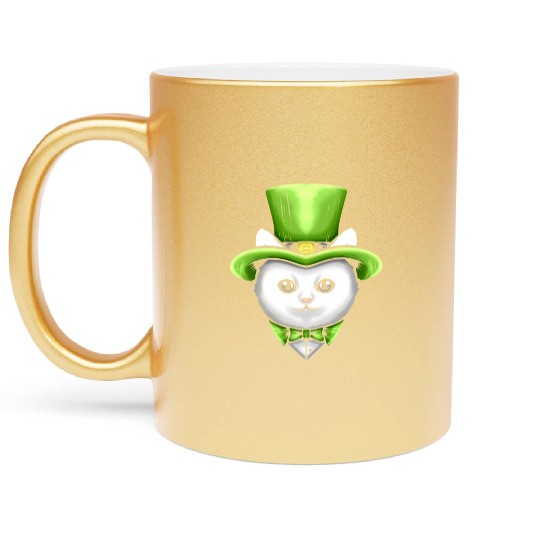 Cute Kawaii Cat With Leprechauns Hat On St Metallic Mugs