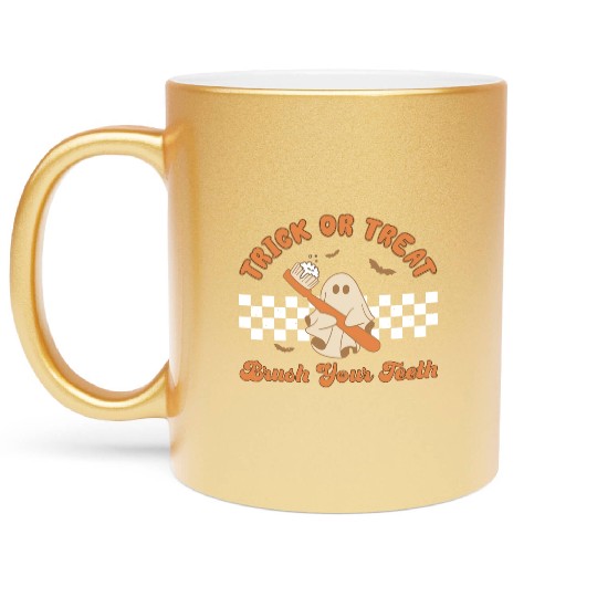 Trick Or Treat Brush Your Teeth Retro Halloween Metallic Mugs