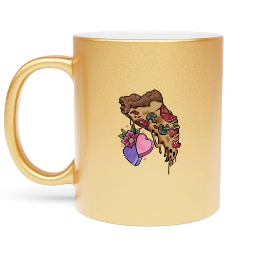 Pizza Is My Valentine Valentines Day Heart Metallic Mugs