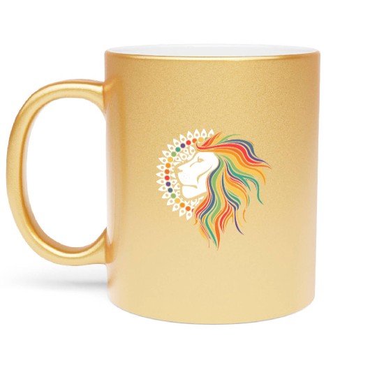 Rainbow Lion Leo Astronomy Zodiac Sign LGBT Metallic Mugs
