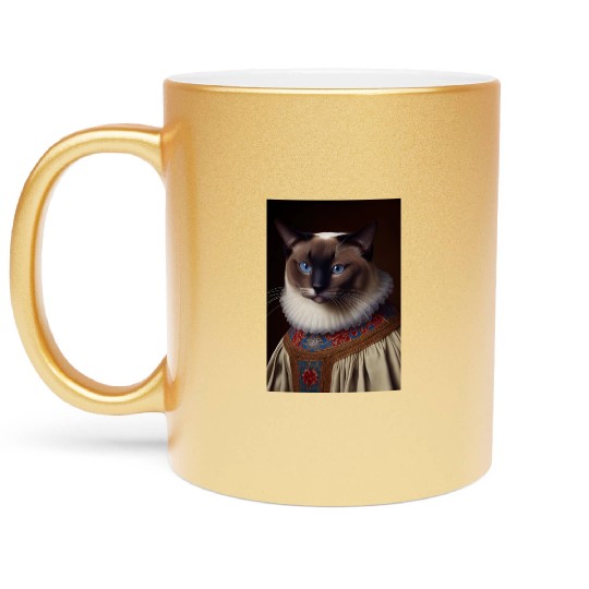 Snowshoe Queen Cat Breed Portrait Royal Renaissanc Metallic Mugs