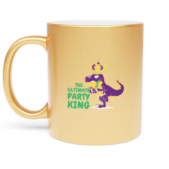 Mardi Gras Carnival T-rex Dinosaur Party King Metallic Mugs