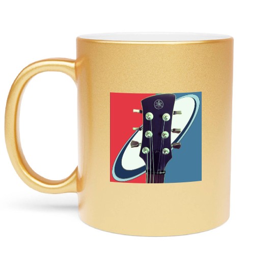 Red White Blue Rock and Roll Themed Guitar Metallic Mugs