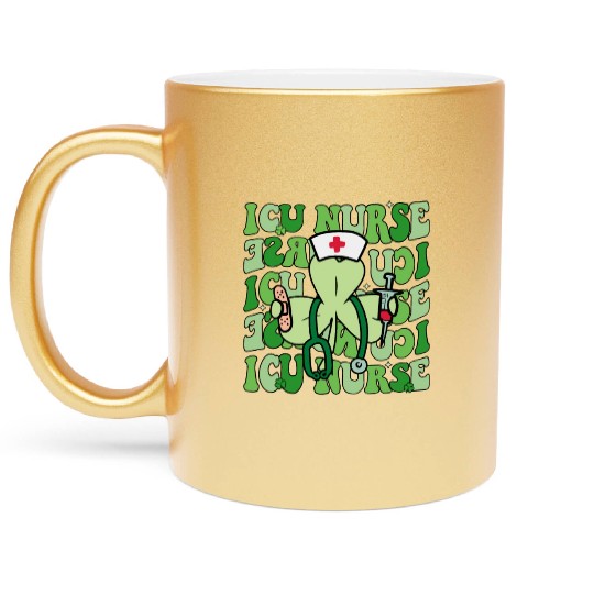 Groovy ICU Nurse Funny Shamrock St Metallic Mugs