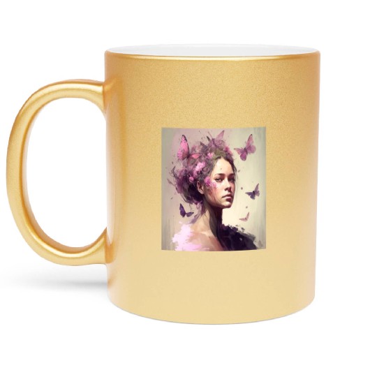 Breast Cancer Survivor Pink Flower Hair Girl Metallic Mugs
