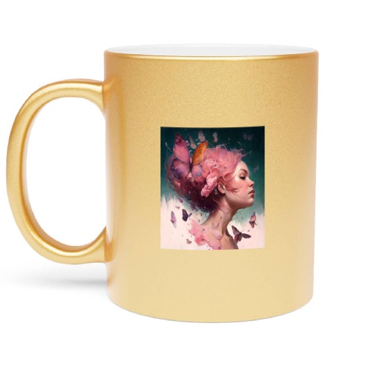 Breast Cancer Survivor Pink Flower Hair Girl Metallic Mugs