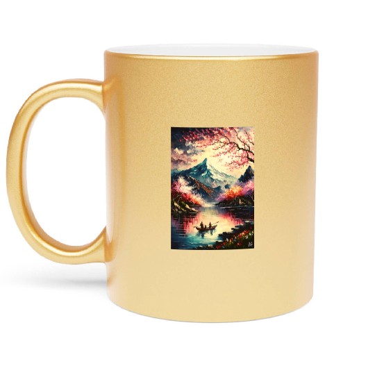 Serenity of the Cherry Blossom River Metallic Mugs