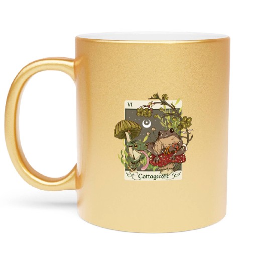 Swamp Mushroom Frog Cottagecore Tarot Card Aesthet Metallic Mugs