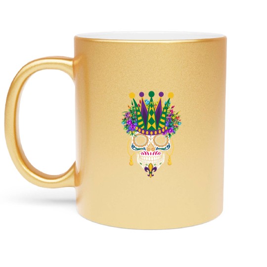 Dia De Los Muertos Mardi Gras Costume Flower Sugar Metallic Mugs