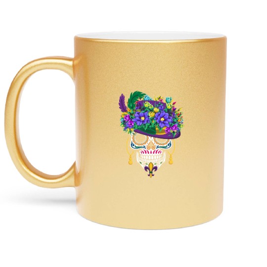 Mardi Gras Costume Dia De Los Muertos Flower Sugar Metallic Mugs
