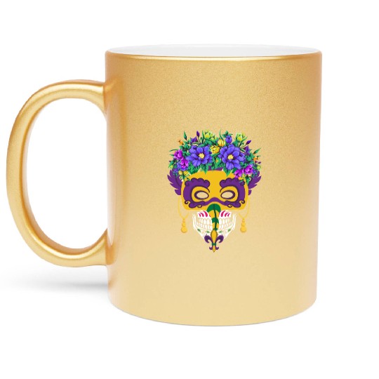 El Dia De Los Muertos Mardi Gras Mask Flower Sugar Metallic Mugs