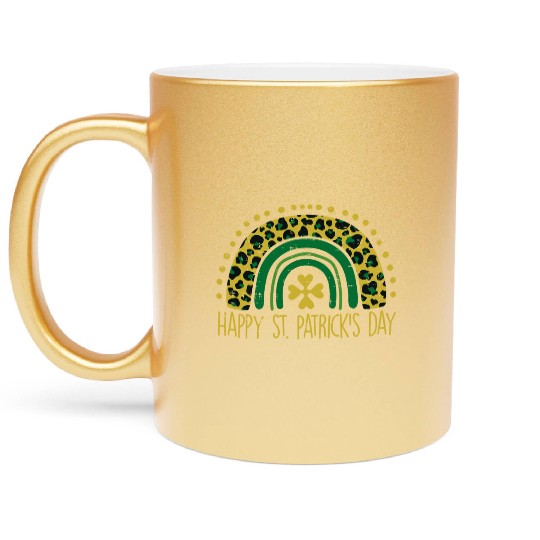 Leopard Rainbow Happy St Patricks Day Saint Paddys Metallic Mugs