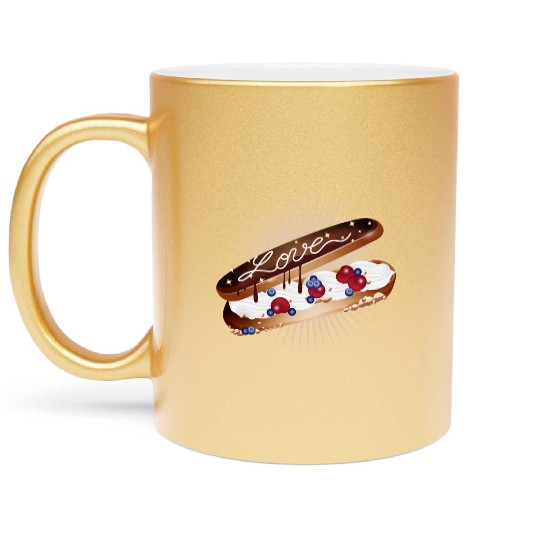 Illustration of an eclair with cream and love Metallic Mugs