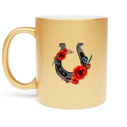 Floral Horseshoe With Poppies Metallic Mugs
