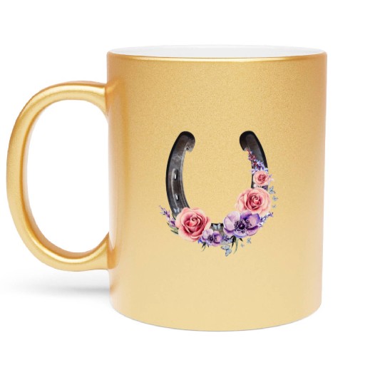 Lucky Floral Horseshoe Metallic Mugs