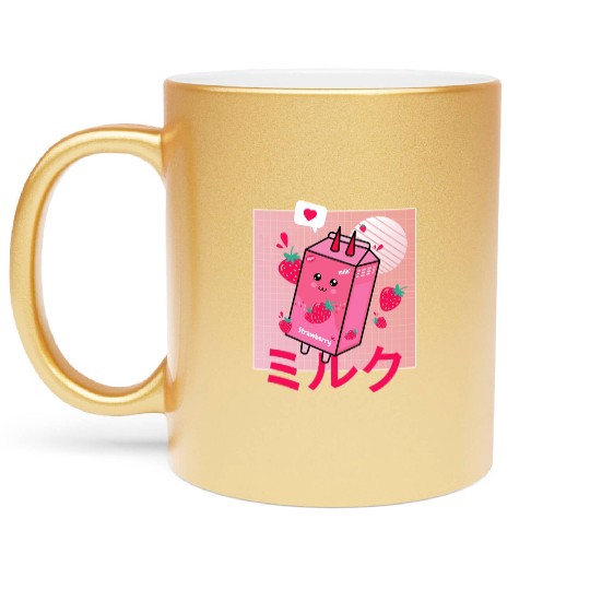 Strawberry Milk Shake Funny Retro 90s Japanese Metallic Mugs