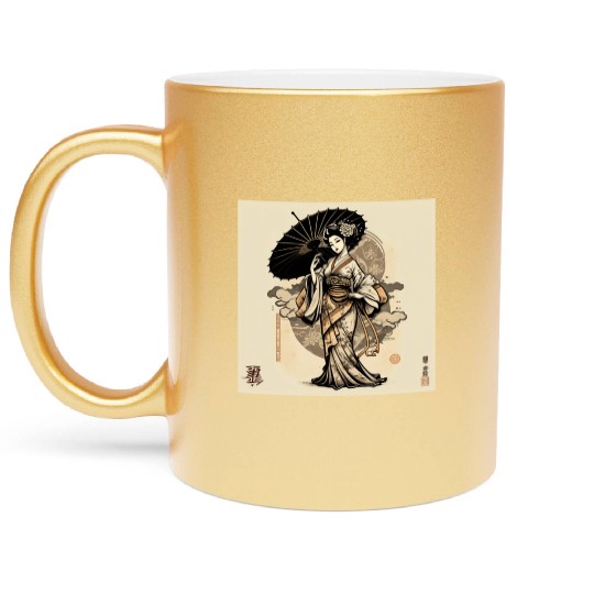 Japanese Kimono girl Metallic Mugs
