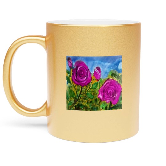 Hand Painted Roses Metallic Mugs Metallic Mugs Mugs Tote Bags