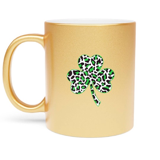 Cute Shamrock Leopard Print St Patricks Day Irish Metallic Mugs