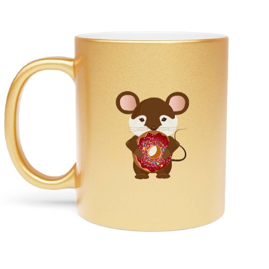 cute brown mouse with delicious donut Metallic Mugs