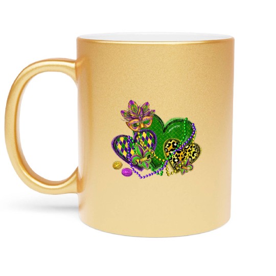 Mardi Gras Hearts Leopard Print Fleur de lis Symbo Metallic Mugs