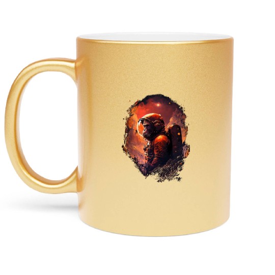 Monkey Astronaut Chimpanzee Space Surreal Moon Metallic Mugs