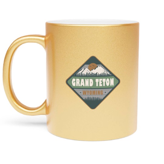 Grand Teton Wyoming US Vintage Hiking Design Metallic Mugs