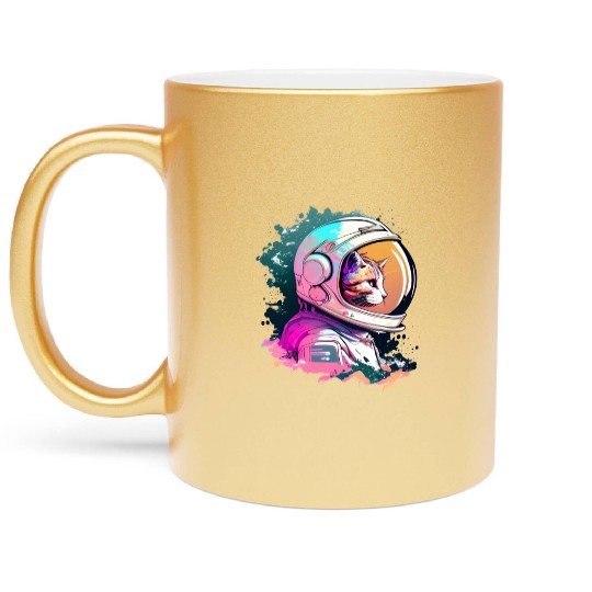 Aesthetic Vaporwave Space Cat 80s 90s Astronaut Metallic Mugs