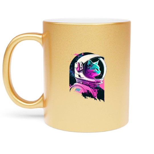 Aesthetic Vaporwave Space Cat 80s 90s Astronaut Metallic Mugs