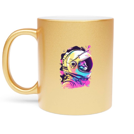 Aesthetic Vaporwave Space Cat 80s 90s Astronaut Metallic Mugs