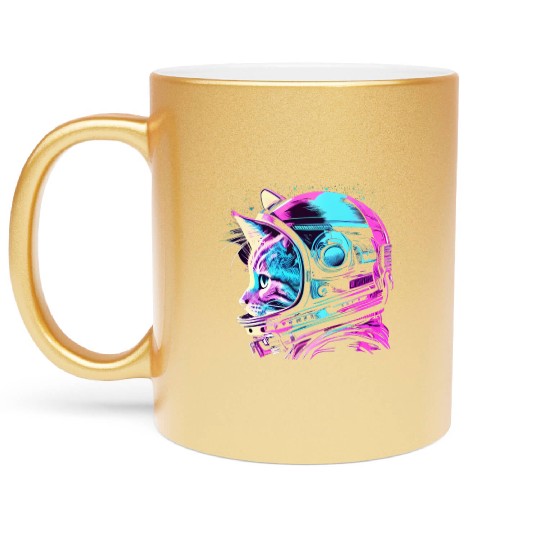 Aesthetic Vaporwave Space Cat 80s 90s Astronaut Metallic Mugs