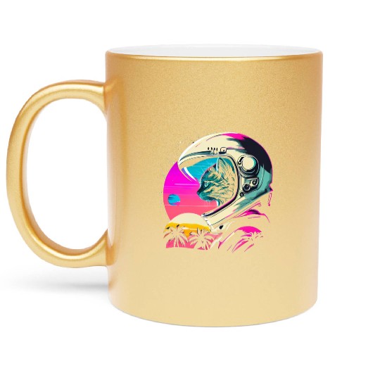 Aesthetic Vaporwave Space Cat 80s 90s Astronaut Metallic Mugs