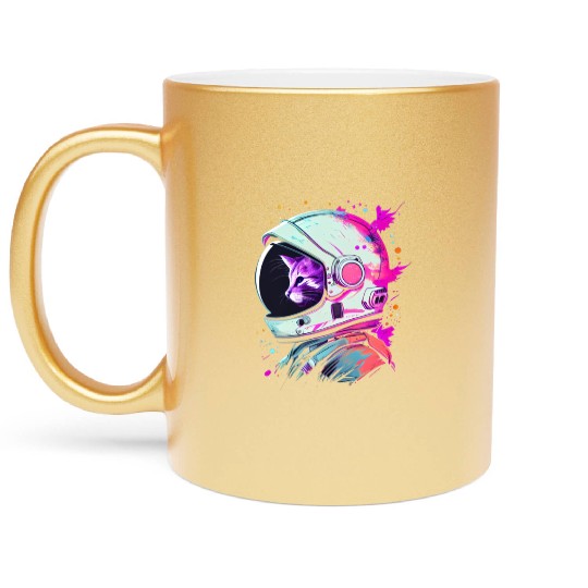 Aesthetic Vaporwave Space Cat 80s 90s Astronaut Metallic Mugs