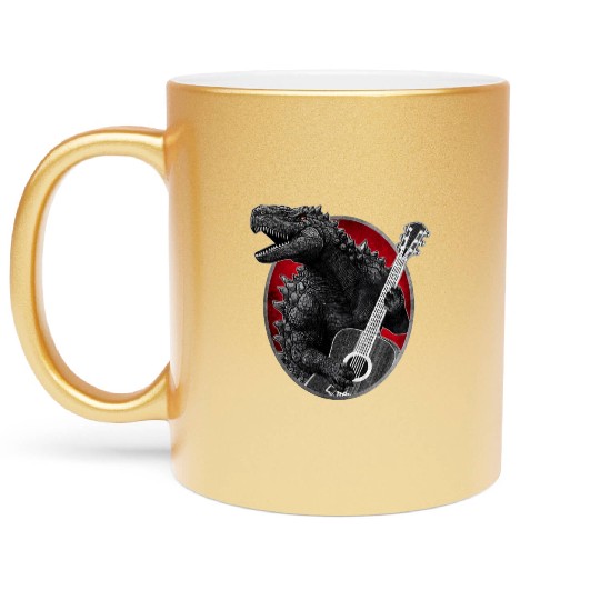 Kaiju playing guitar Metallic Mugs