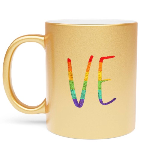 LGBT Pride Love LO VE Lesbian Couple Matching Love Metallic Mugs