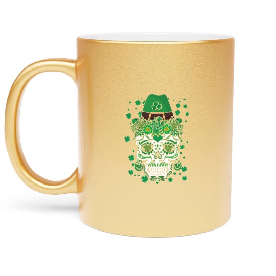 El Dia De Los Muertos St Patty's Day Irish Flower Metallic Mugs