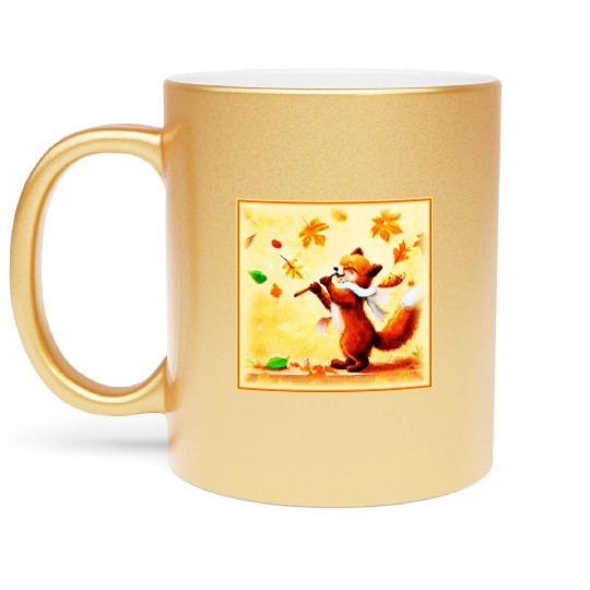 Painting Of a Happy Singing Red Fox. Buy Now Metallic Mugs