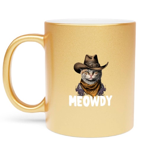 Meowdy Cat Meme Country Meow Howdy Funny Metallic Mugs