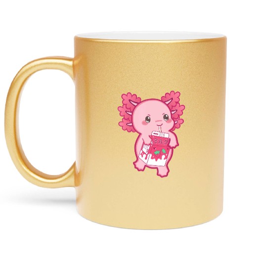 Kawaii Axolotl Strawberry Milk Teen Girl Kids Japa Metallic Mugs