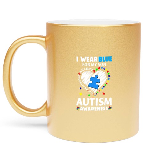 Heart I Wear Blue For My Son Autism Awareness Mont Metallic Mugs