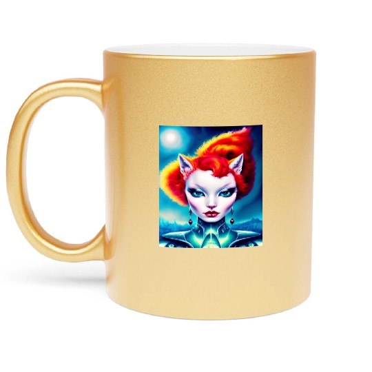 "Alien Cat Woman" Metallic Mugs