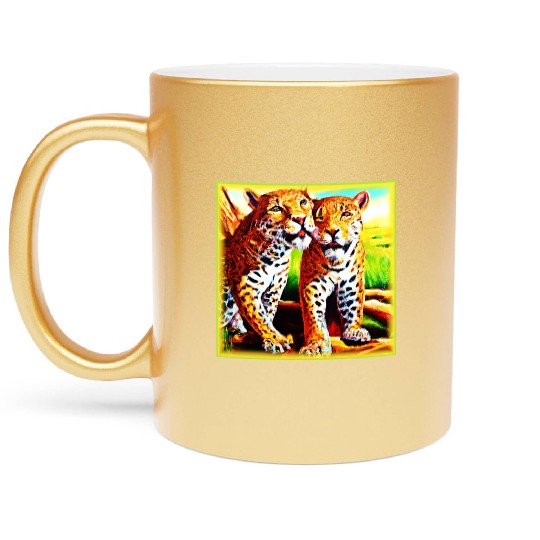 Jaguars Animals Nature oil Painting. Buy Now Metallic Mugs