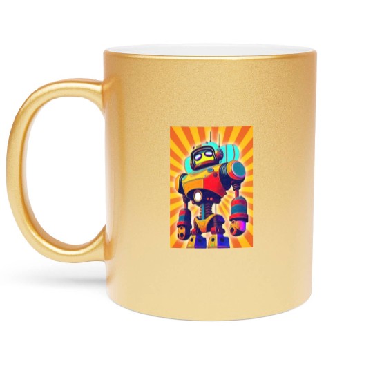 super hero cartoon iron man robot Metallic Mugs