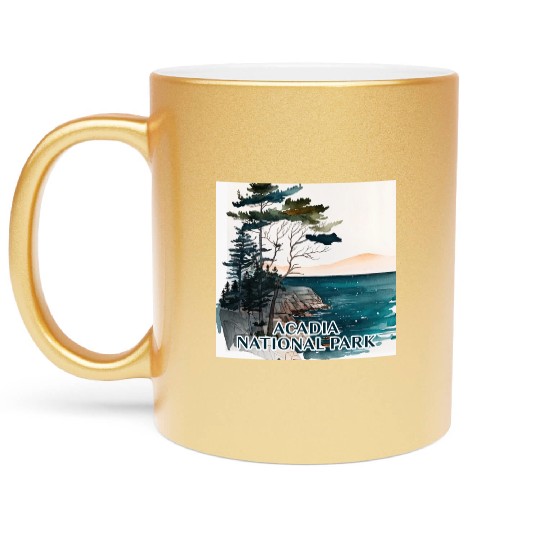 Acadia National Park Watercolor Metallic Mugs