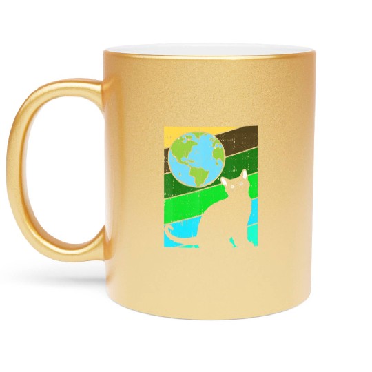 Black Cat Earth Day Retro Kitten Lover Environment Metallic Mugs