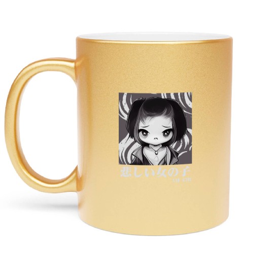Sad Girl Gothic Chibi Urban Japanese Aesthetic Metallic Mugs