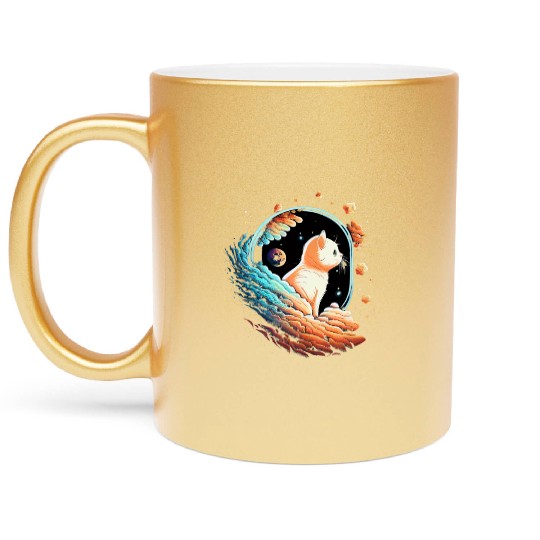 Astronaut Cat Space Cat on Galaxy Cat Lover Metallic Mugs
