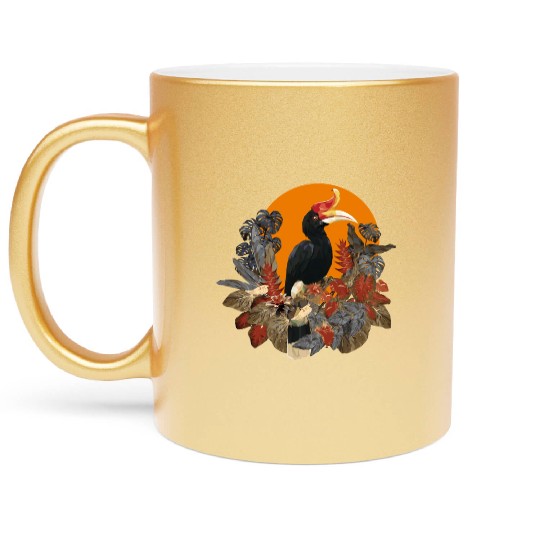 Low Polygonal Of Rhinoceros Hornbill Birds Metallic Mugs